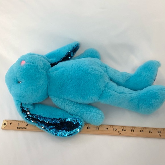 Gitzy Bunny Rabbit Plushy Stuffed Animal Blue Sequins Ears Feet Soft Toy 18”. - Picture 13 of 13